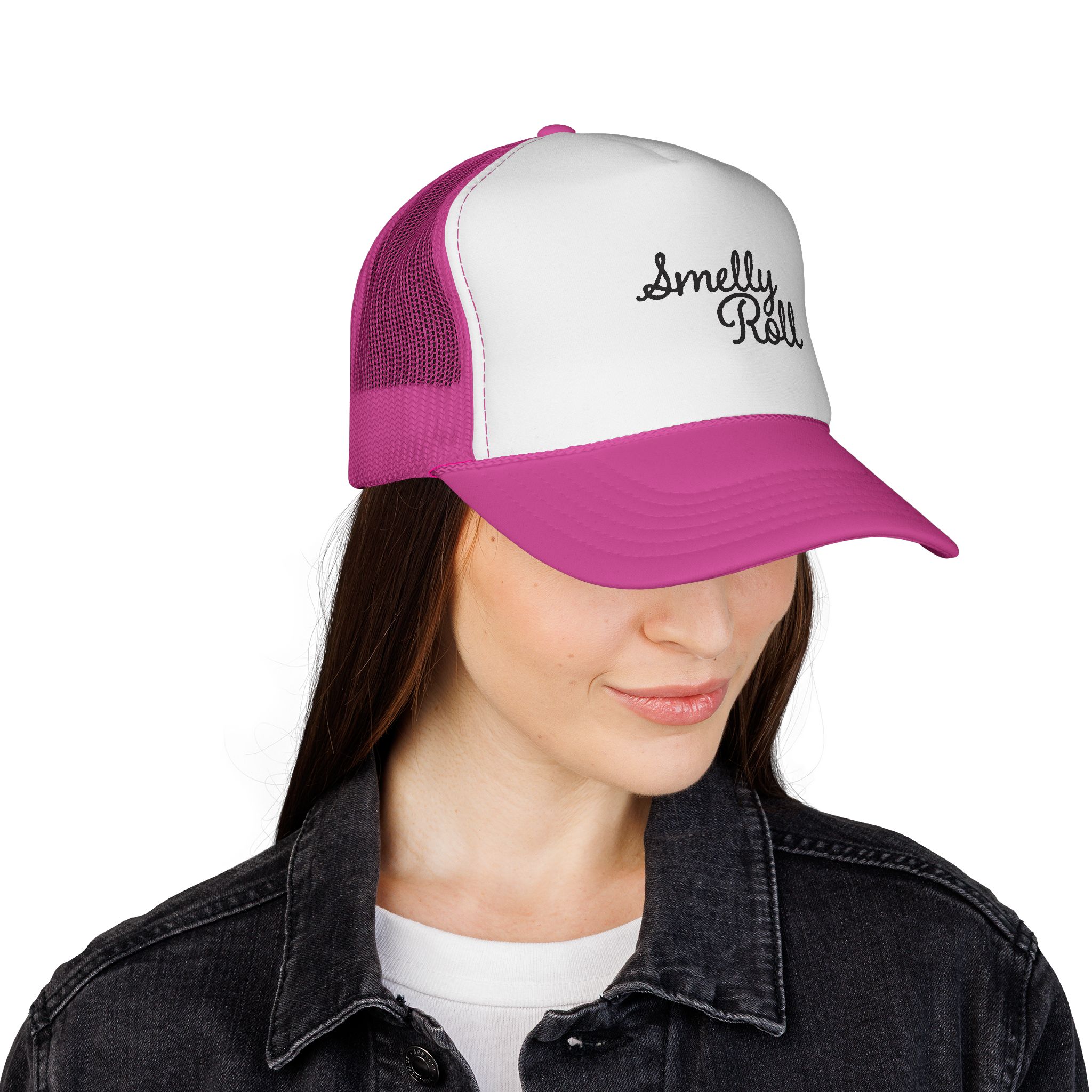 Smelly Roll Trucker Cap — Retro Script Mesh Baseball Hat - Image 8