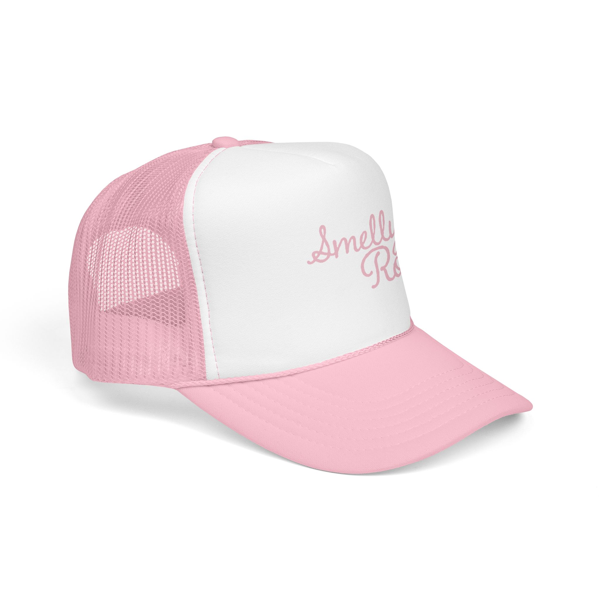 Smelly Roll Pink Trucker Hat — Cute Retro Script Foam Cap - Image 6