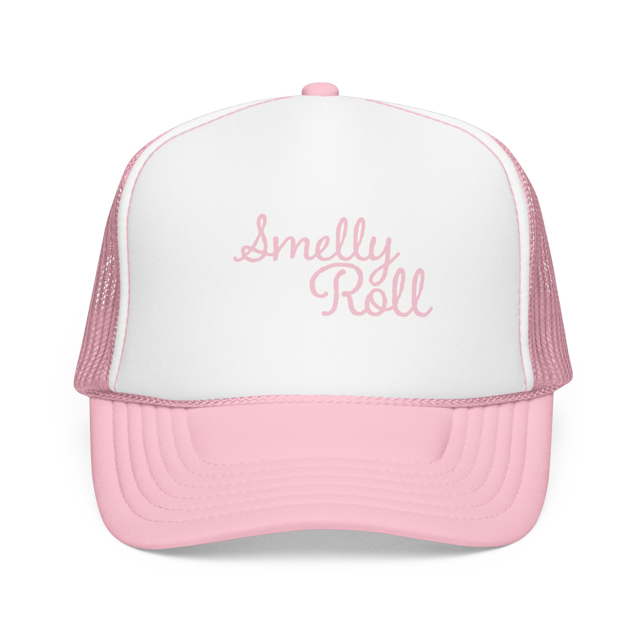 Smelly Roll Pink Trucker Hat — Cute Retro Script Foam Cap - Image 5