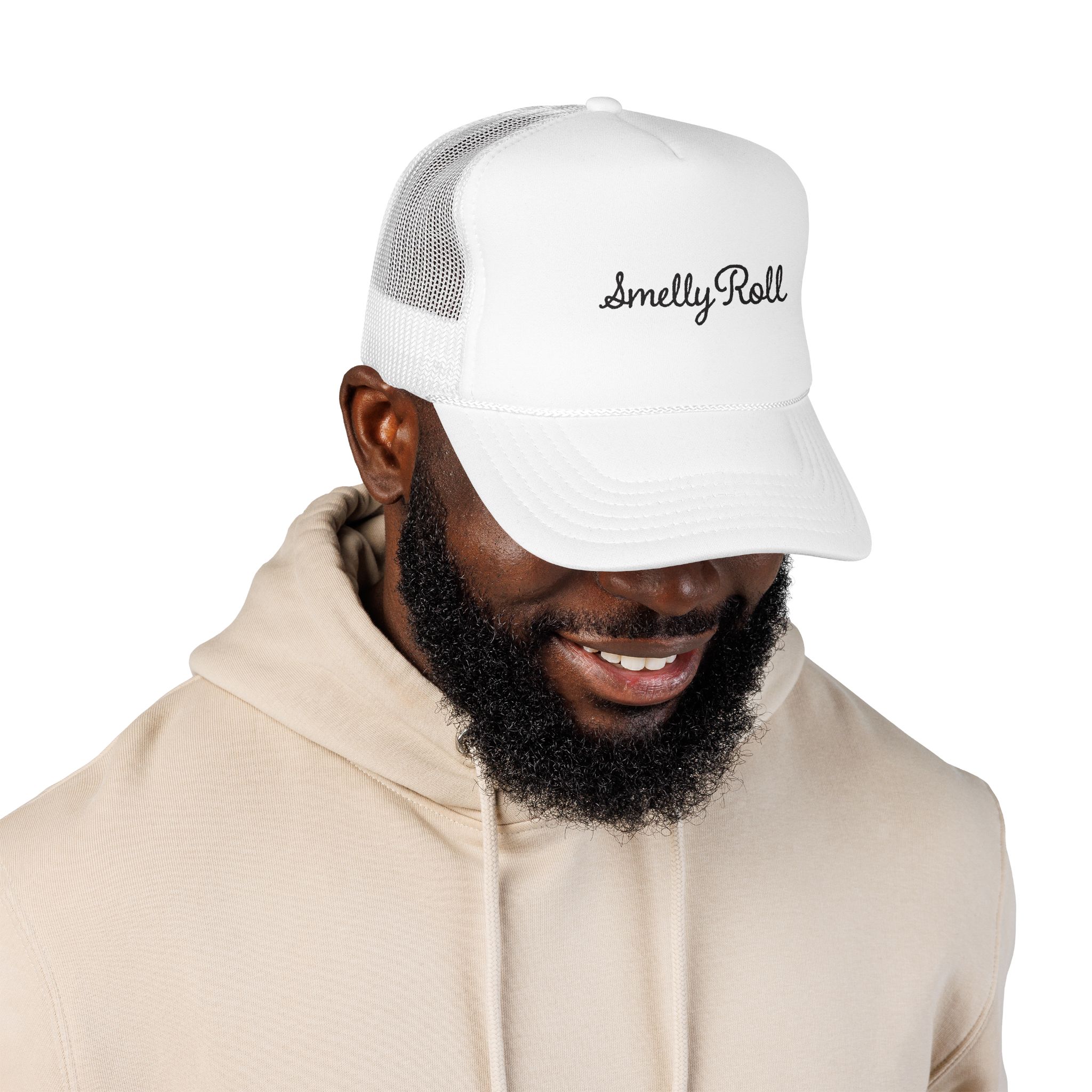 Smelly Roll Trucker Hat - Retro Script Foam Mesh Cap - Image 7