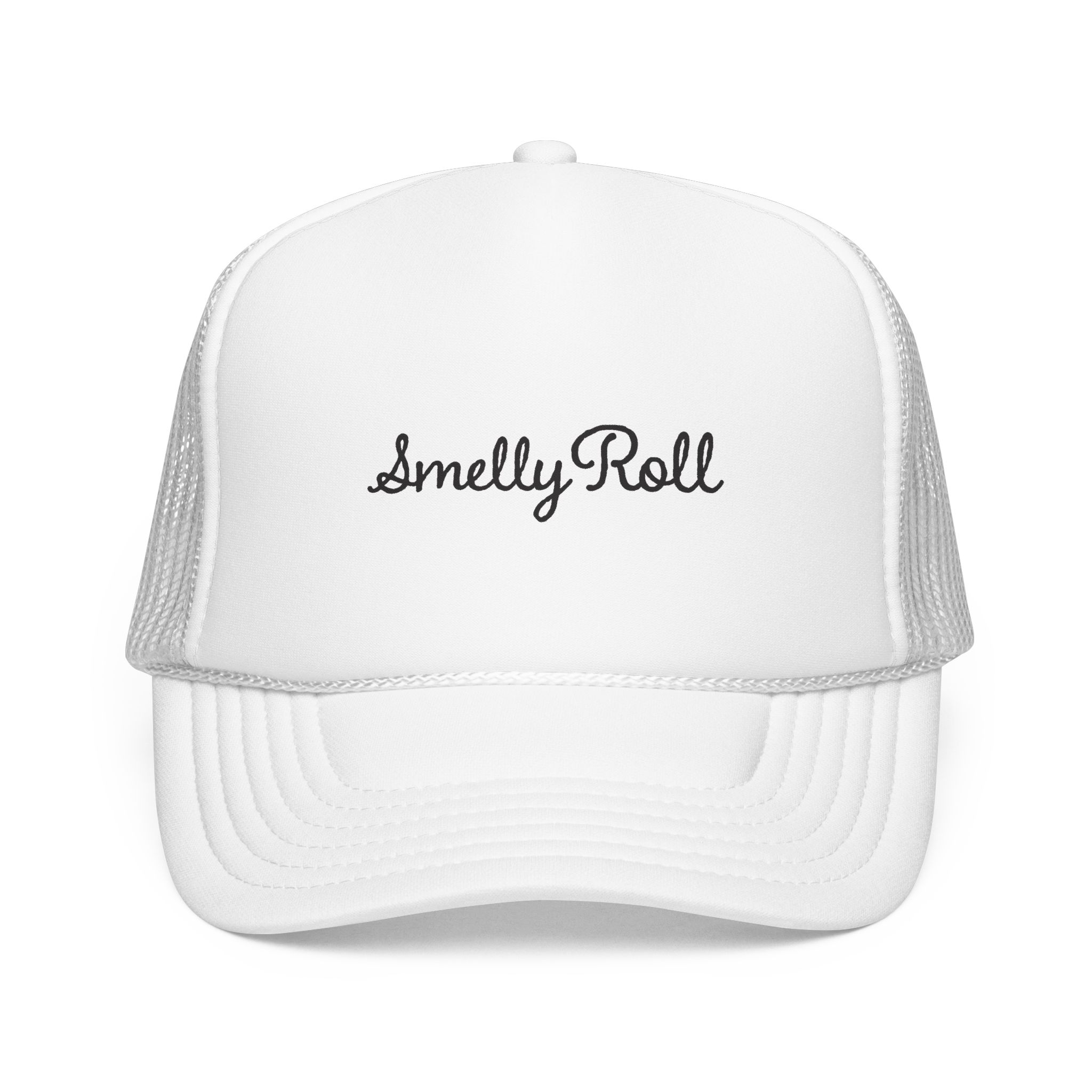 Smelly Roll Trucker Hat - Retro Script Foam Mesh Cap - Image 5