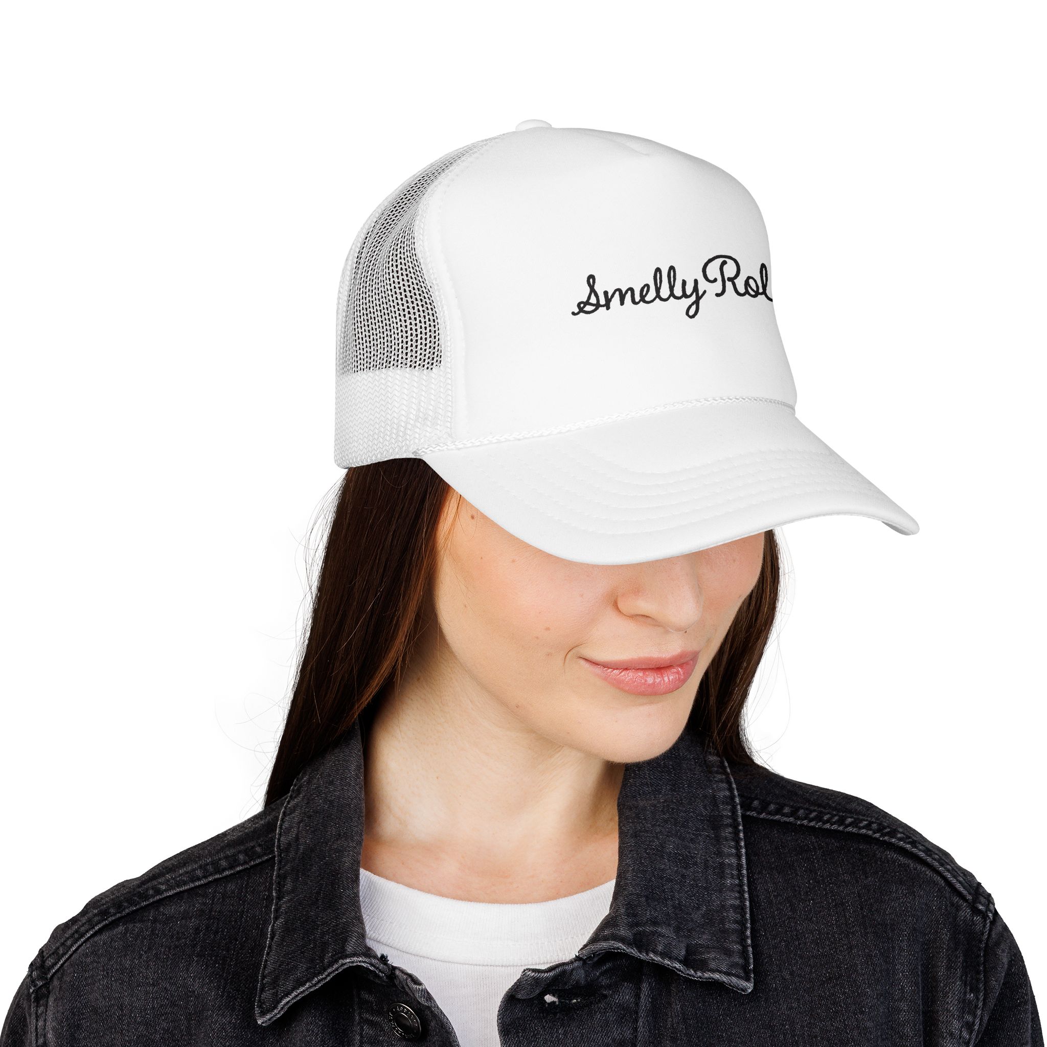 Smelly Roll Trucker Hat - Retro Script Foam Mesh Cap - Image 8