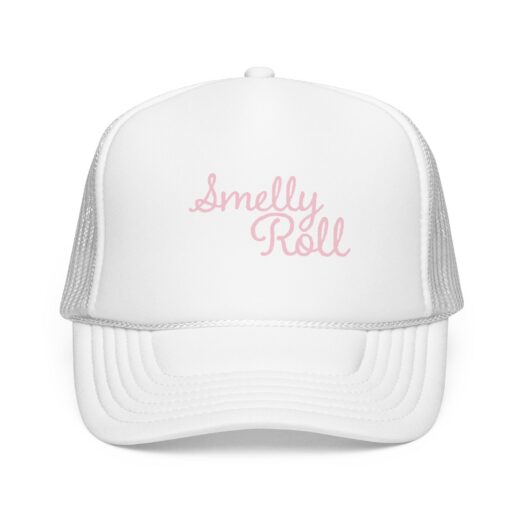 Smelly Roll Pink Trucker Hat — Cute Retro Script Foam Cap