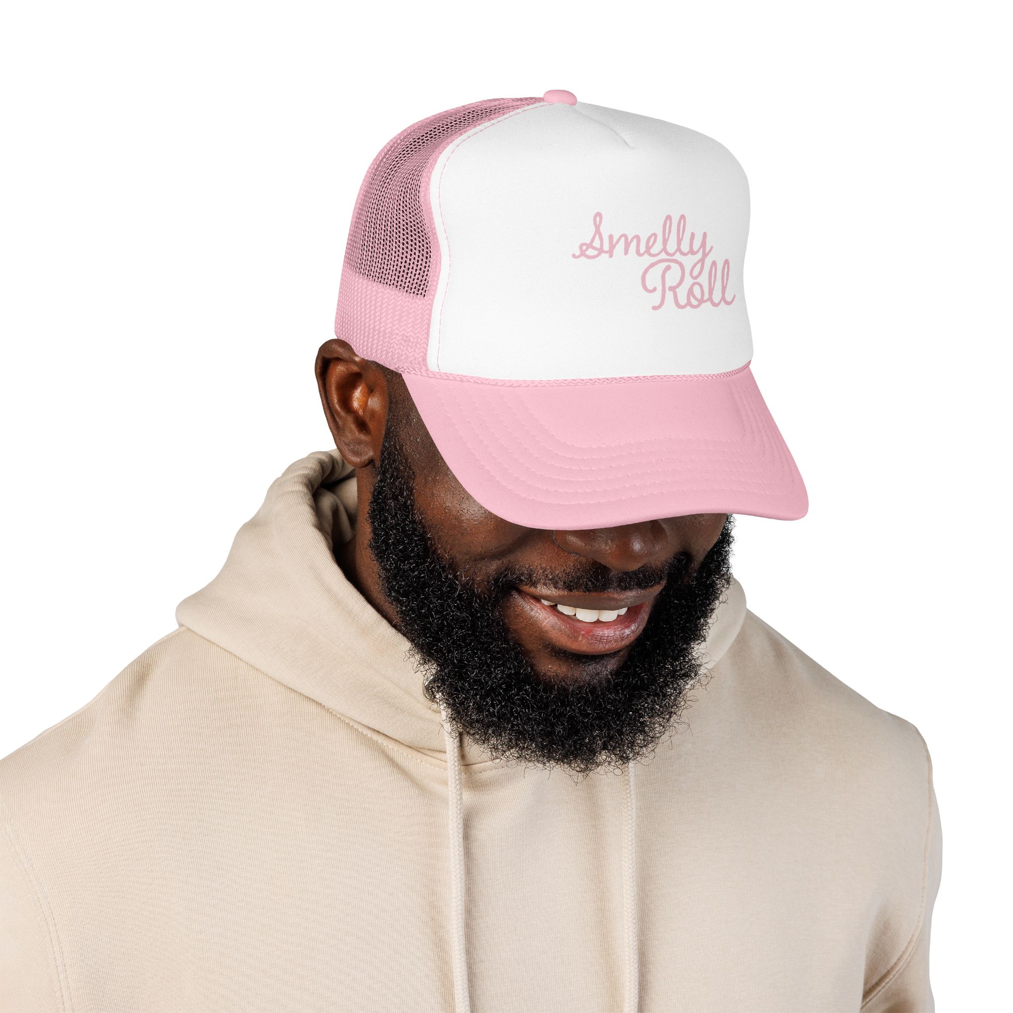 Smelly Roll Pink Trucker Hat — Cute Retro Script Foam Cap - Image 7