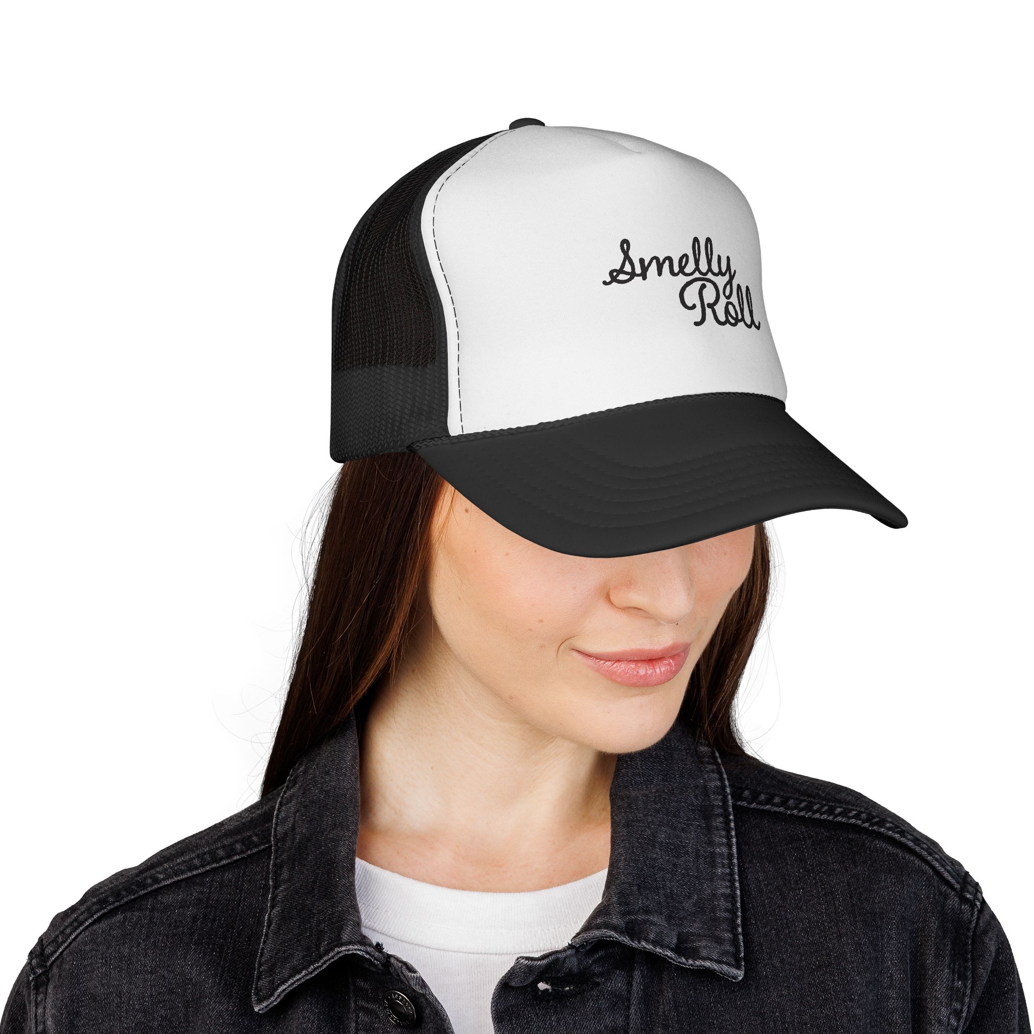 Smelly Roll Trucker Cap — Retro Script Mesh Baseball Hat - Image 4